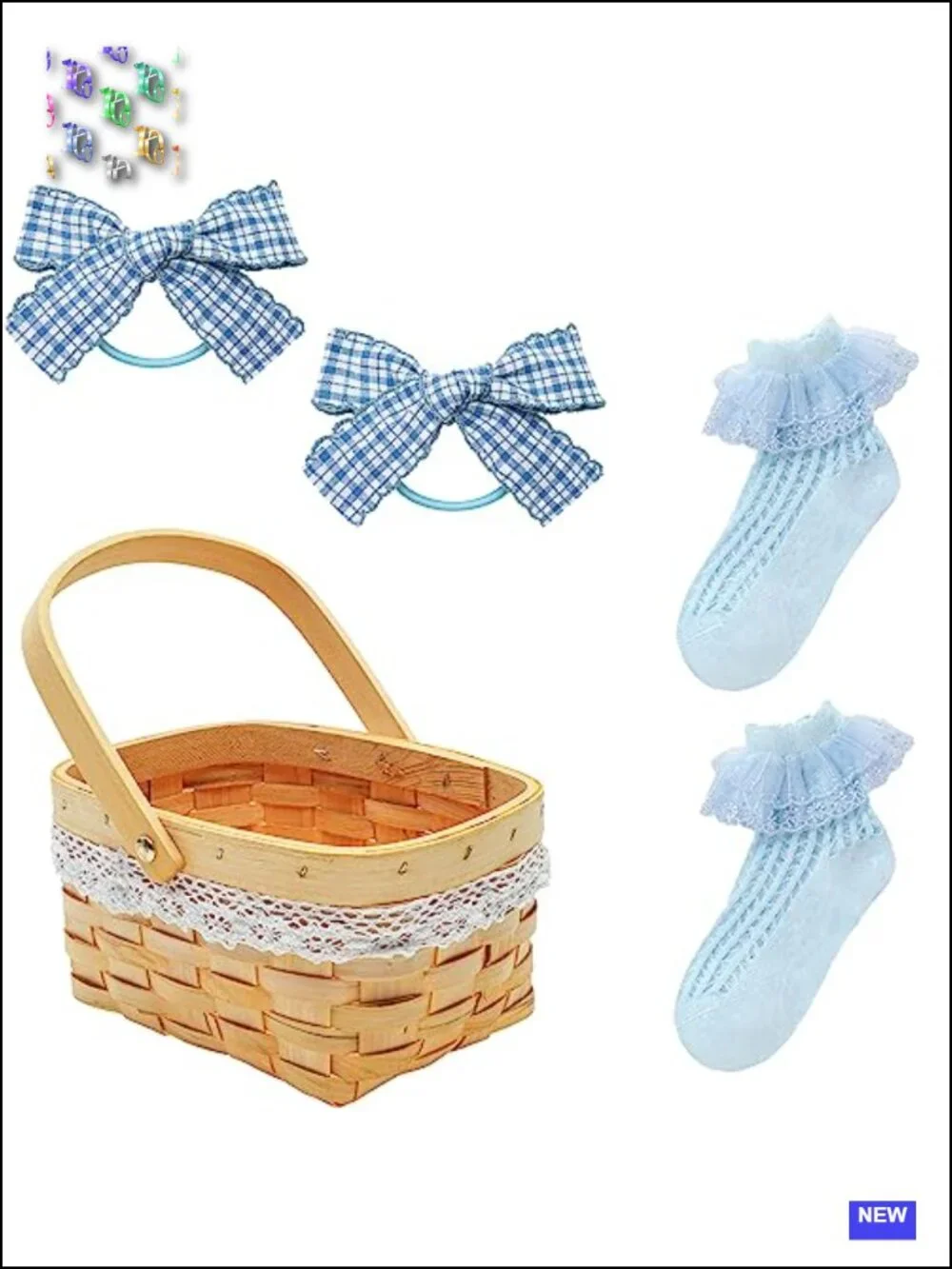Kids Storybook Character Halloween Costume Blue Gingham Dress Set with Basket